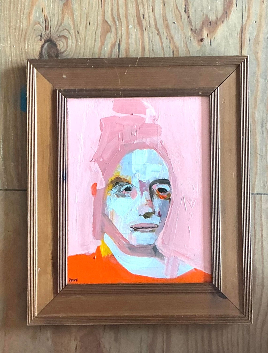 Vintage Original Abstract Figurative Oil Portrait on Canvas - Back view