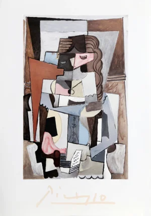 1980s "Femme au corset tesant un Livre" Lithograph After Pablo Picasso