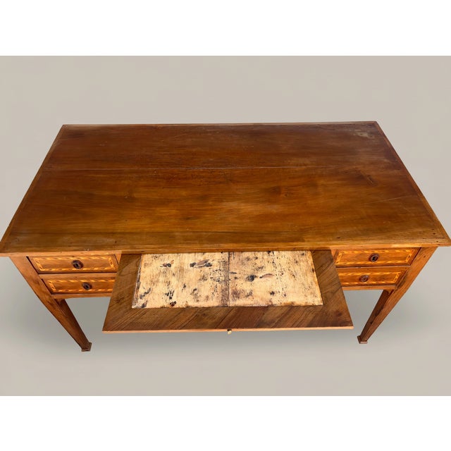 20th Century Louis XVI Writing Desk in Inlaid Wood with Drawers and Pull-Out Top, 1900 For Sale - Image 4 of 18