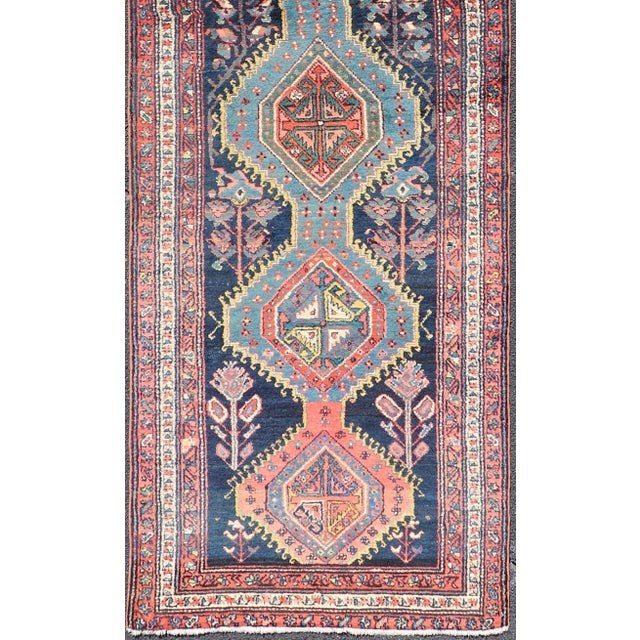 Antique Hand Knotted Hamadan Runner With Tribal Medallion Design in Jewel Tones** For Sale - Image 10 of 12