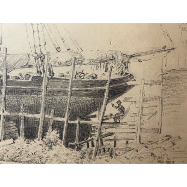 1940s Large Original M. Wilson Nautical Ship Repairs Sailboat Sketch Drawing For Sale - Image 11 of 14