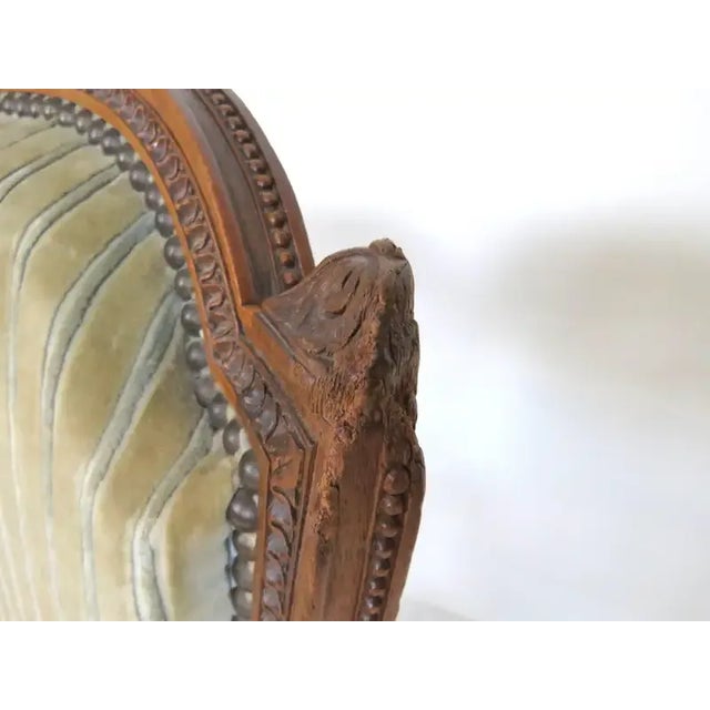 Early 20th Century Pair of Antique Louis XVI Style Carved Walnut Fauteuils Arm Chairs For Sale - Image 5 of 6