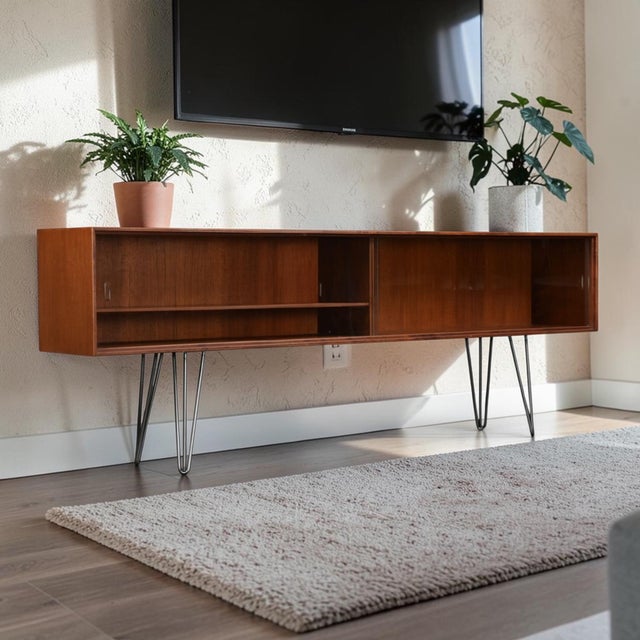 Wood 1950s Danish Modern Teak Display Console by Ib Kofod-Larsen Finished Back For Sale - Image 7 of 13