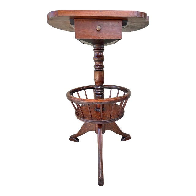 Vintage 20th Century Tri-Leg With Basket Wood Accent Table For Sale