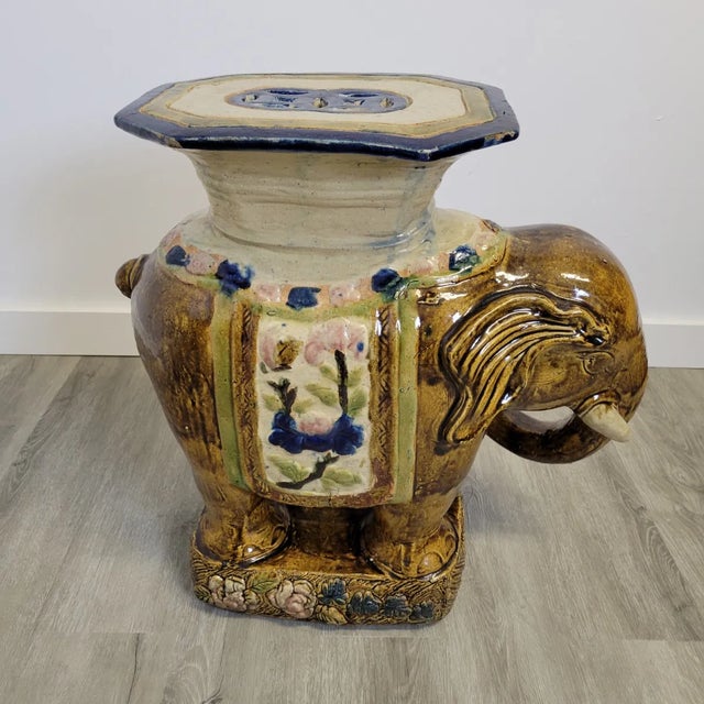 Vintage Sancai-Glazed Ceramic Elephant Garden Seat Side Table, Chinese 1920s For Sale - Image 4 of 12