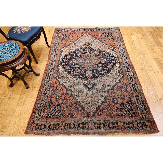Textile Antique Persian Farahan Sarouk Rug, Hand-Knotted Wool, Floral Pattern, Ivory & Brick Red, 5x7 For Sale - Image 7 of 17