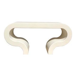 Mid-Century Karl Springer Style White Scroll Console Table For Sale