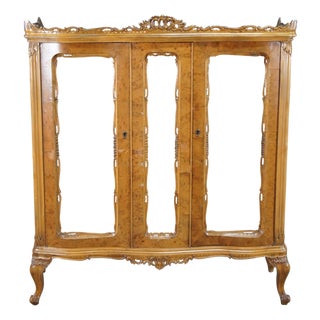 Antique Italian Baroque Rococo Walnut Burr Curio Display Cabinet Glass Showcase For Sale