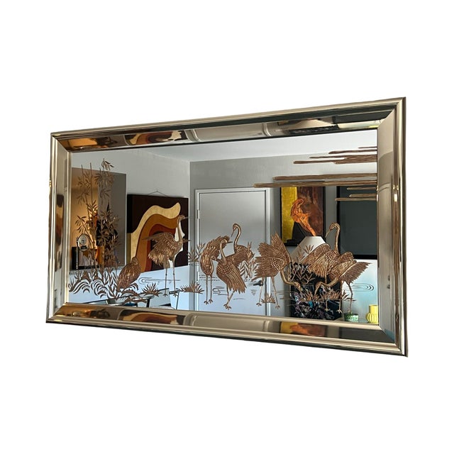 Hollywood Regency Vintage 1980s Hollywood Regency Gold Crane Mirror - Sharon Concept Wall Art For Sale - Image 3 of 10
