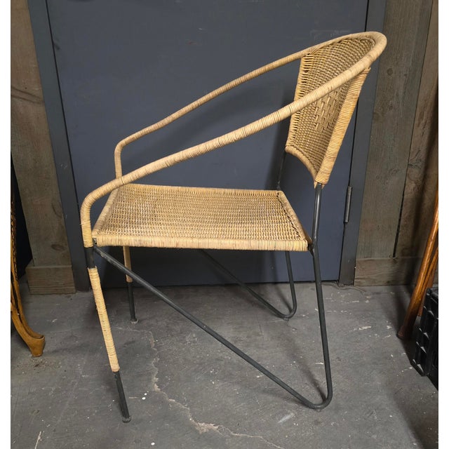Mid Century Modern Wrought Iron & Wicker Chairs a Pair For Sale - Image 9 of 10
