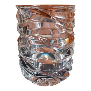 Vintage 1996 Tiffany & Co Emil Brost Mouthblown Hand Cut Waves Crystal Vase 8" For Sale
