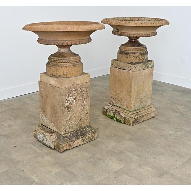 English Pair of 19th Century Cast Stone Garden Urns For Sale - Image 13 of 16