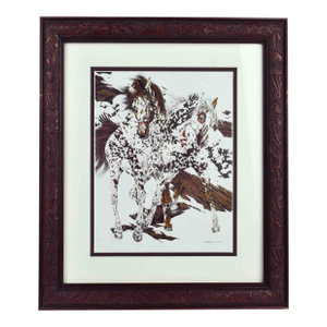 Gemini Said 1991 Judy Larson "Crow Ponies" Horse Art Reproduction Print Framed