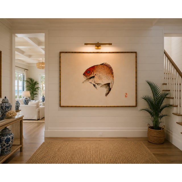 Orange Tai (Red Seabream) by Kōno Bairei, Vintage Japanese Woodblock Print Reproduction, 60" X 40" For Sale - Image 8 of 10
