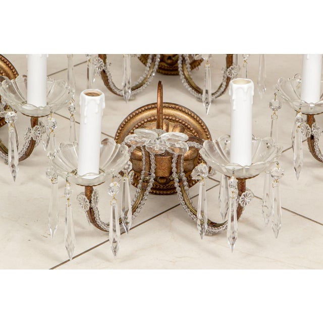 Vintage Crystal and Bronze Finished Niermann Weeks Style Two-Arm Wall Sconces—Set of Four For Sale In New York - Image 6 of 7