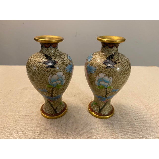 Vintage Cloisonné Love Birds Vases - A Set......Beautiful! Made in the Peoples Republic of China Approx overall size each...