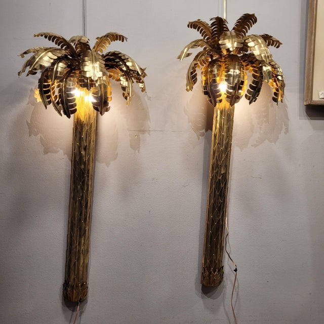 Maison Jansen Palm Tree Lamps in Gilt Brass by Christian Techoueyres for Maison Jansen, France, 1970s, Set of 2 For Sale - Image 4 of 18