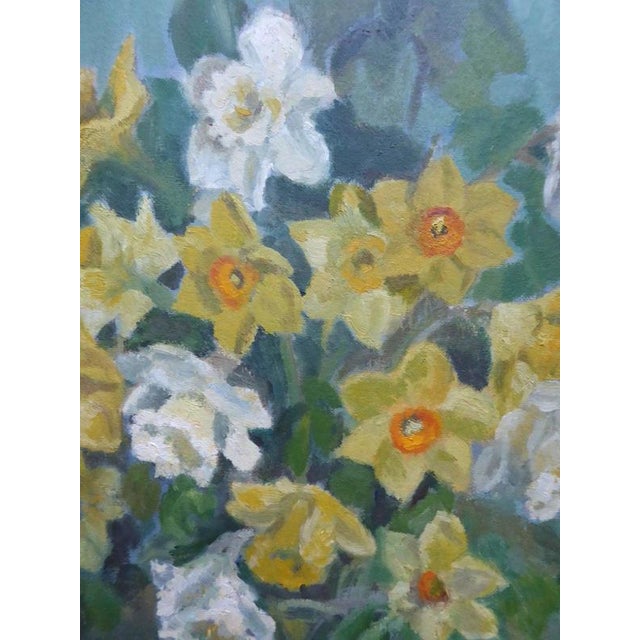 Jean Stratton, Vibrant Daffodils, 1965, Oil Painting on Board, Framed For Sale - Image 10 of 12
