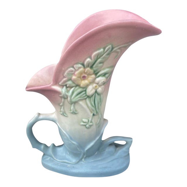 Vase Hull 1940s Art Pottery Wildflower Cornucopia Handled Book Piece Vase For Sale