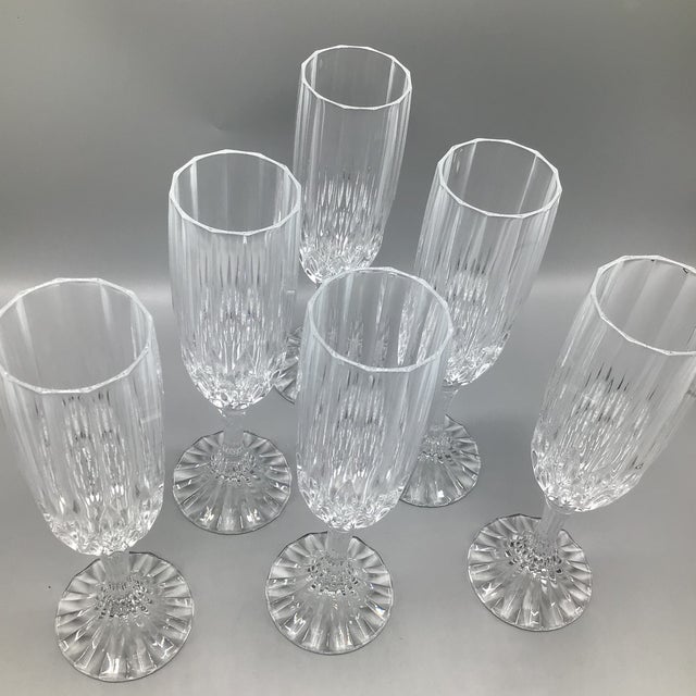 French Fluted Crystal Bretagne Champagne Flutes-Set of 6 For Sale - Image 11 of 12