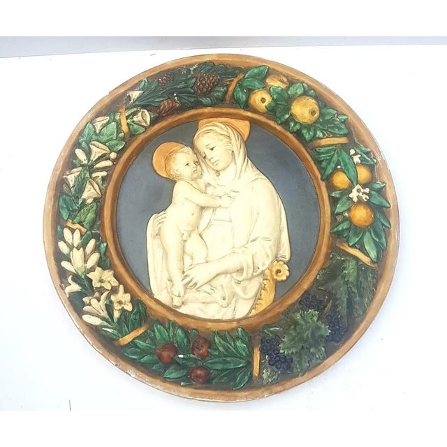 Vintage Tuscan Madonna with Child Ceramic Majolica For Sale - Image 3 of 3