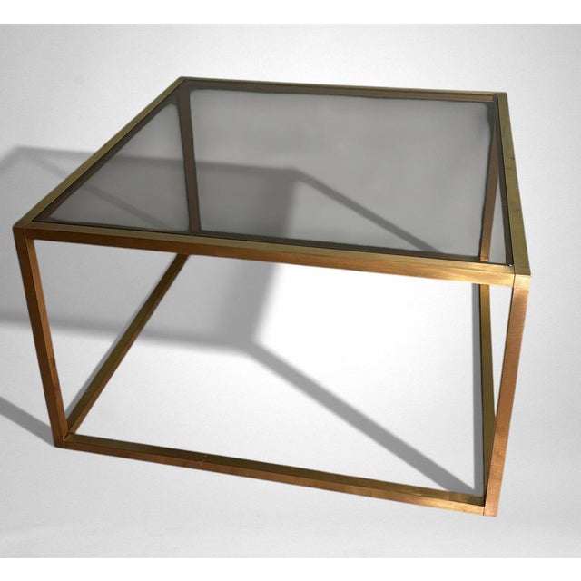 Late 20th Century Late 20th Century Willy Rizzo Style Italian Brass and Smoked Glass Coffee Table For Sale - Image 5 of 17