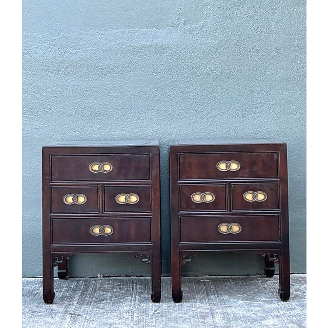 This exquisite pair of nightstands by the esteemed Henredon Furniture Company represents a masterclass in Asian Modern...