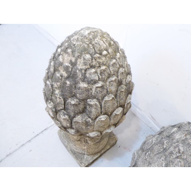 Vintage Cement Acorn Garden Finials - A Pair For Sale - Image 4 of 4