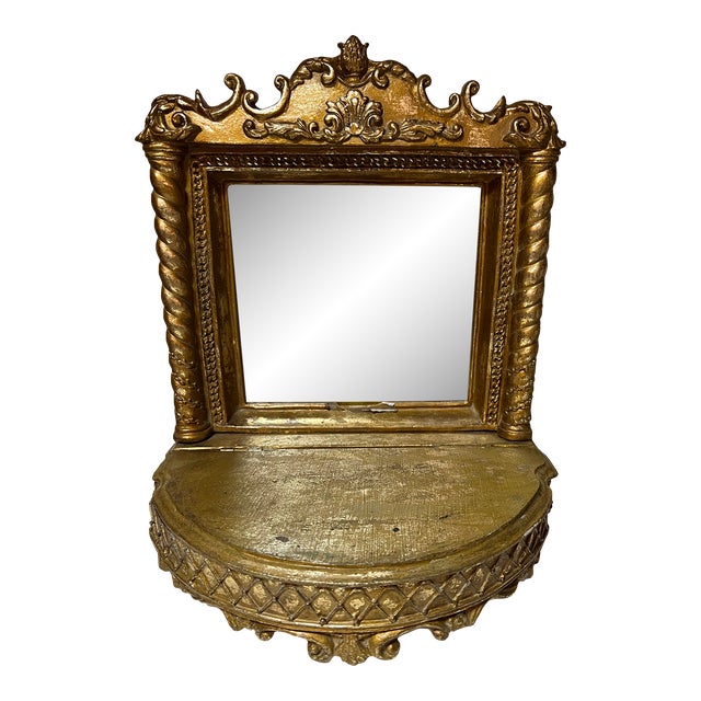 Mid 20th Century Vintage Gold Gilded Vanity Mirror Over a Box For Sale