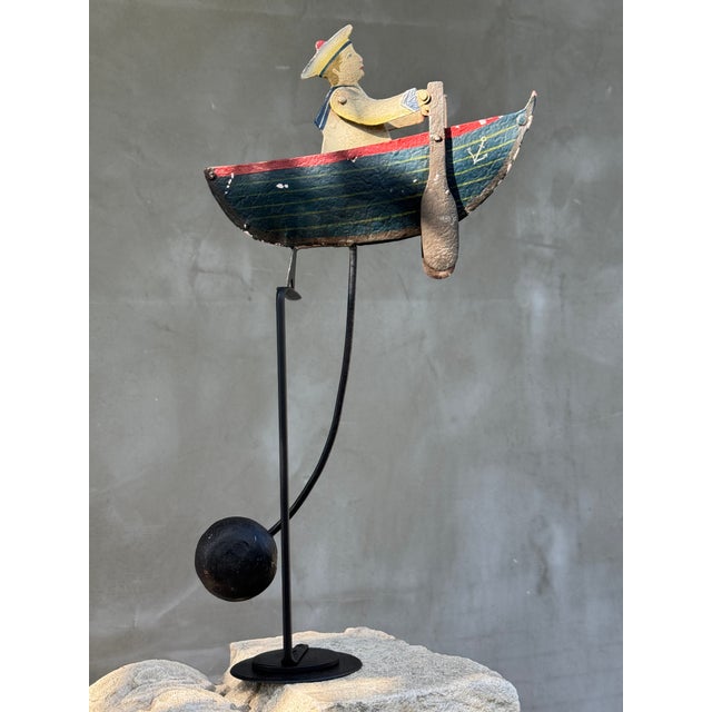 Vintage Folk Art Nautical Metal Toy Sailor Pendulum Sculpture, 1950s For Sale - Image 12 of 13