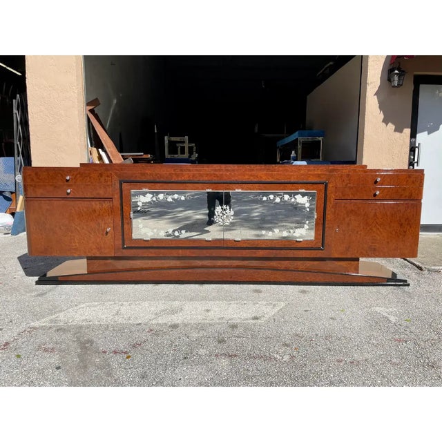 1940s Mastepiece French Art Deco BurlWood Sideboard & Credenzas For Sale - Image 11 of 12