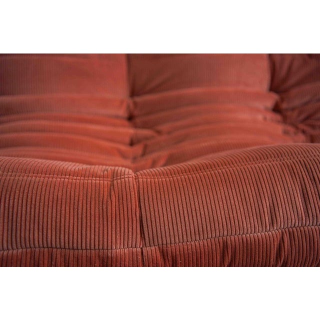 Red Coral Corduroy Togo Three-Seat Sofa by Michel Ducaroy for Ligne Roset For Sale - Image 8 of 12