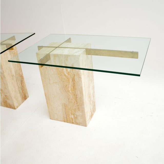 Metal Vintage Italian Travertine and Brass Side Tables attributed to Artedi, 1970s, Set of 2 For Sale - Image 7 of 12