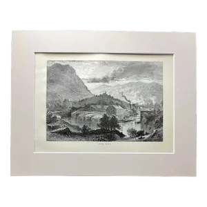 Antique 1874 Wood Engraving, "Little Falls" New York in Frame-Ready 11x14 Mat