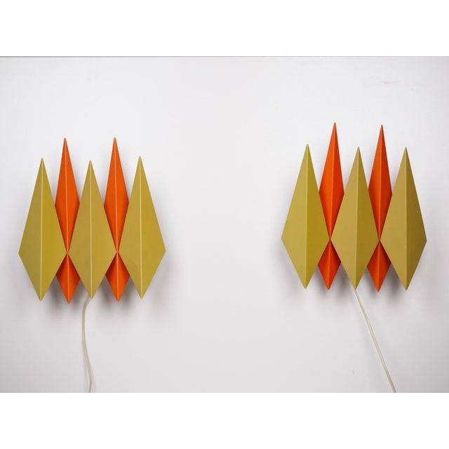 A pair of rare Diamant metal wall lamps by Svend Aage Holm Sorensen from the 1960s. Dimensions: Height: 35cm Depth: 11cm...