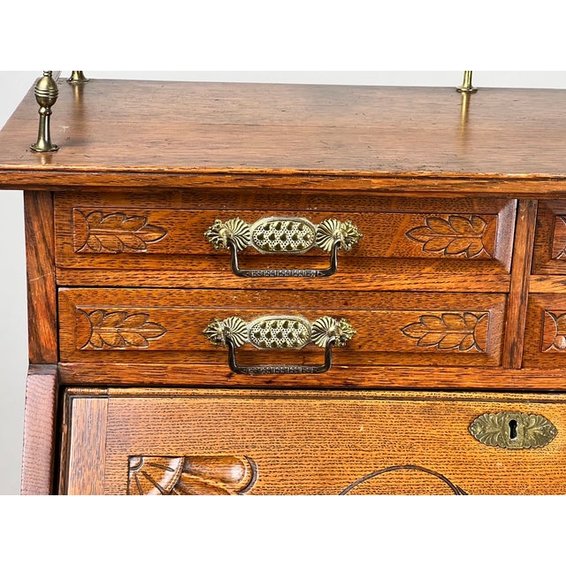 Antique Victorian Oak Ladies Writing Desk C. 1900 For Sale - Image 9 of 11
