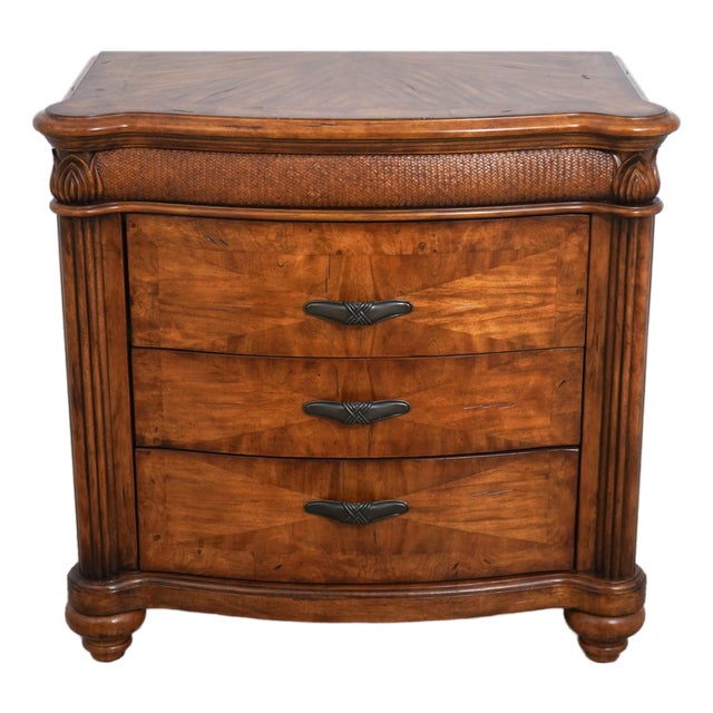 Schnadig Stately Wood & Rattan Bedside Table For Sale