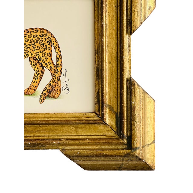 Wood Original Hand-Painted Leopard Painting in an Italian Antique Frame For Sale - Image 7 of 7