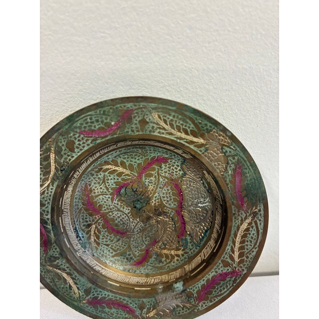 Vintage Indian Brass Trinket Dish With Etched Floral Detail For Sale In Oklahoma City - Image 6 of 8