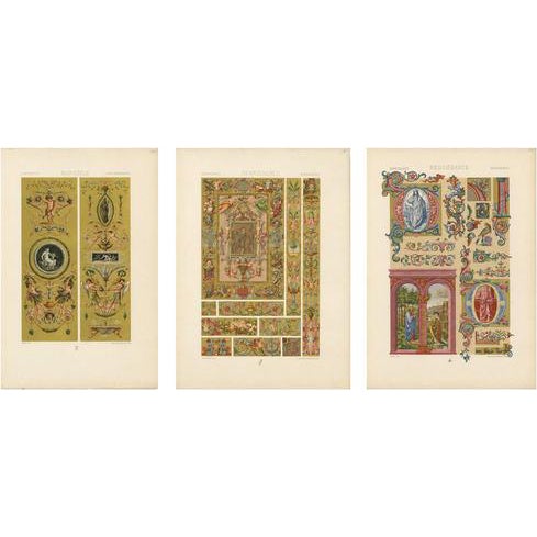 Racinet, Renaissance Religious Ornament, 1873, Lithograph, Set of 3 For Sale