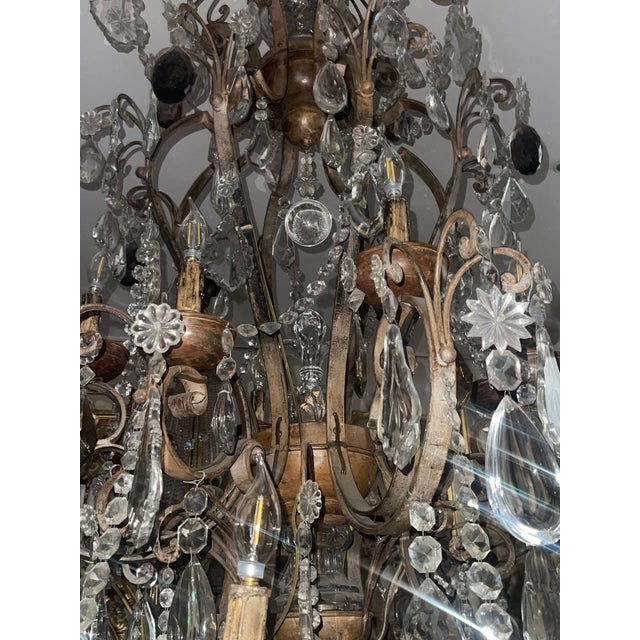 Early 19th Century Monumental Venetian Wrought Iron, Wood & Crystal Chandelier For Sale - Image 4 of 14