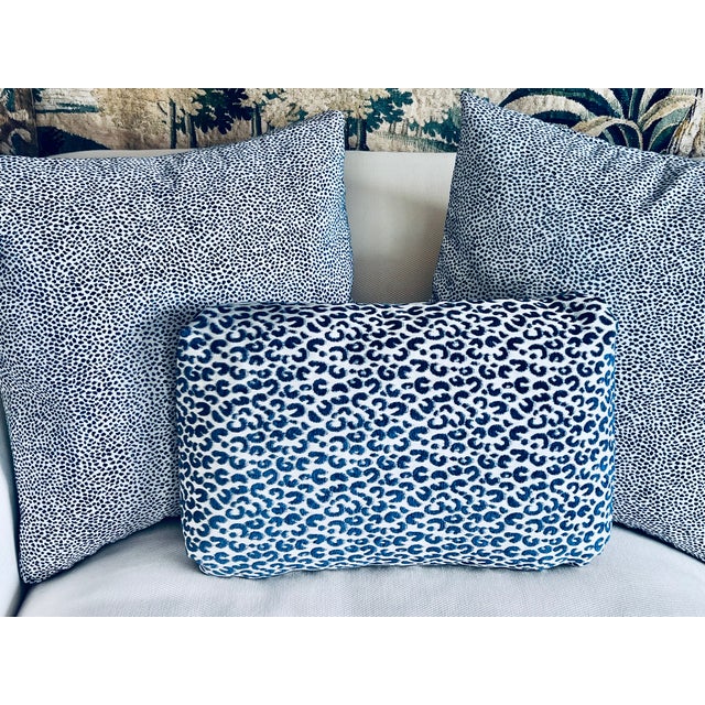 Textile Pair Cushions/Pillows in a Small Blue Animal Print on White Ground For Sale - Image 7 of 12