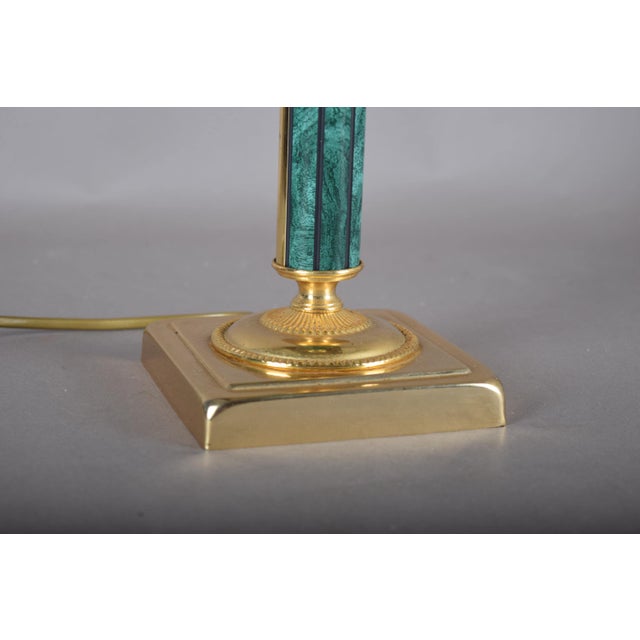 Green Malachite-Style Column Table Lamp with Structured Shade, 1980s For Sale - Image 6 of 12