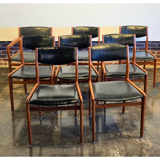 8 Teak & Black Danish Dining Chairs MCM Vintage For Sale - Image 6 of 12