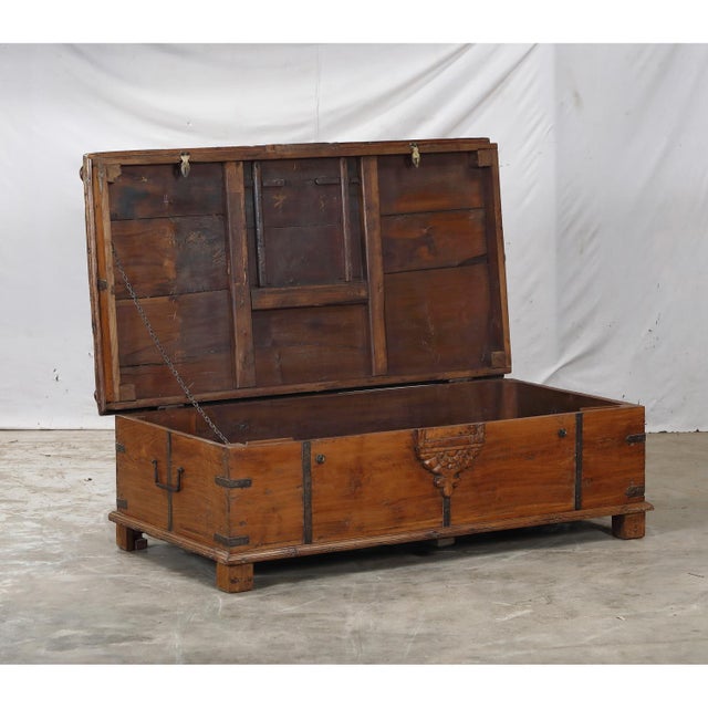 Wood Antique Indian Teakwood Blanket Chest/Coffee Table For Sale - Image 7 of 8