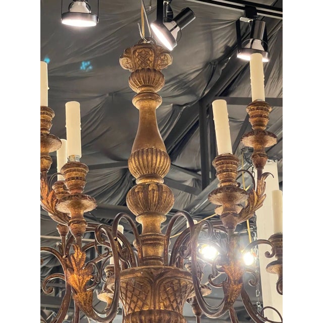 Antique Carved and Giltwood Italian Chandelier For Sale - Image 4 of 7