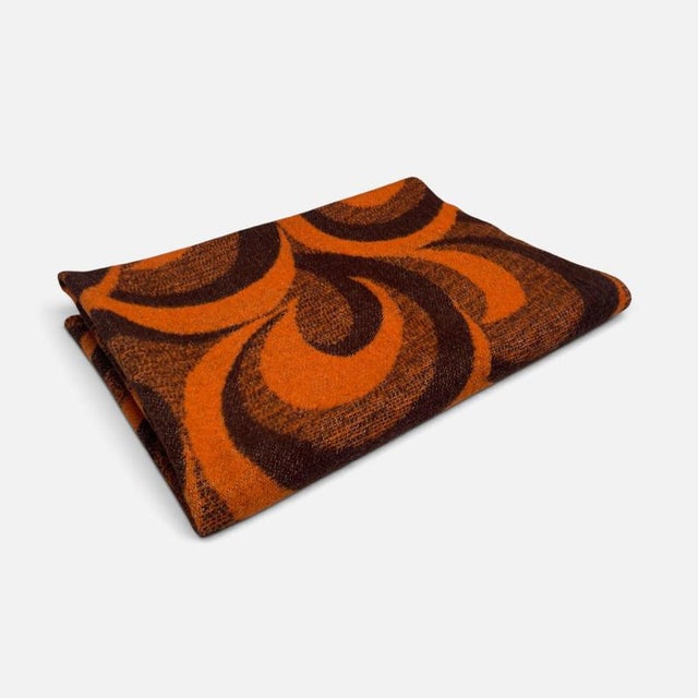 Dutch Pure Wool Throw Blanket in Orange and Brown Swirl from Aabe, 1970s For Sale - Image 10 of 12