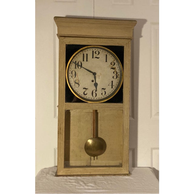 The American School Antique American School Clock Glass Front Gilding on Glass Around Face For Sale - Image 3 of 12