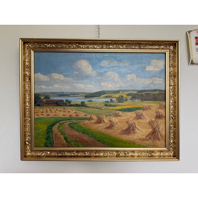 Henrik Gamst Jespersen (1853-1936) Danish Antique Harvest Landscape Oil Painting For Sale In Jacksonville, FL - Image 6 of 12