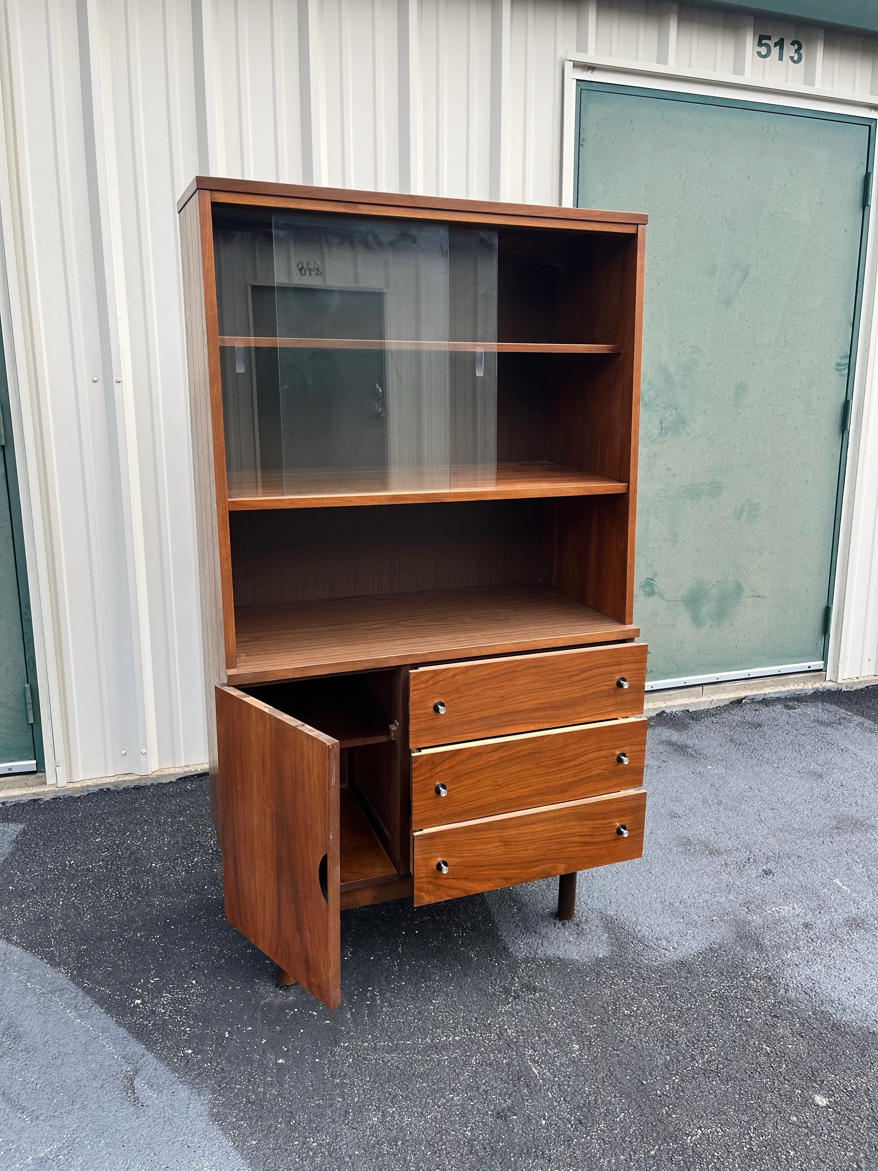 1960's Stanley Distinctive Mid-Century Modern Walnut Hutch- Newly